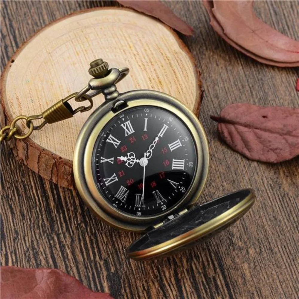 Vintage Style Brass Pocket Watch - Gold Tone with Roman Dial
